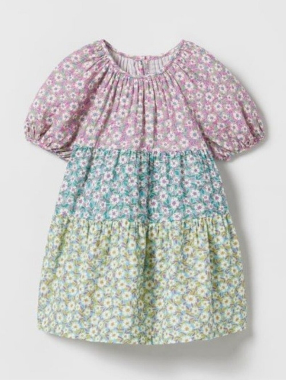 Zara Kids- Tiered Floral Puff Sleeve Dress in Pastel Mix - 3-4T